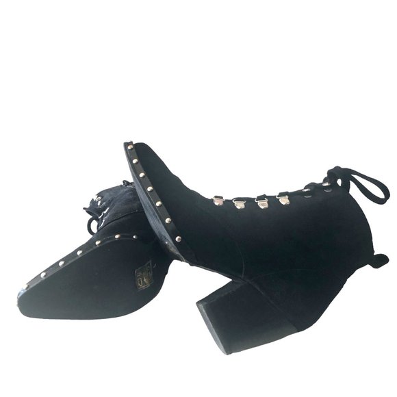ASOS Retro Glamour Zip/ Lace-up Studded Black Suede Ankle Booties US Sz 6 - Picture 3 of 8